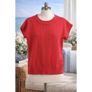 80s Red Knit Sweater Vest Le Chois L Chunky Vintage Sleeveless Retro Preppy Top